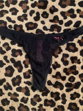 Victoria's Secret PINK y2k vintage Black Thong with Pink Rhinestone Accent